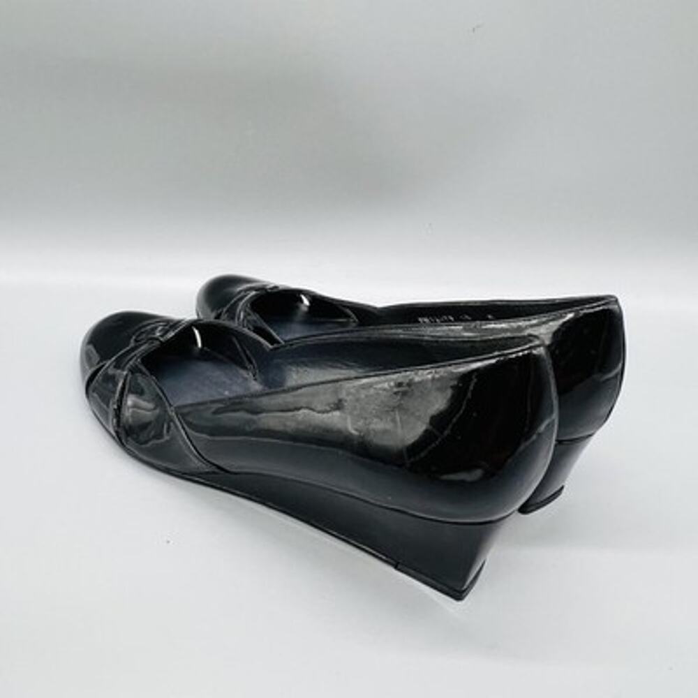 Stuart Weitzman Shoes Womens 10 Black Patent Leather Wedge Bow Pumps FW12479 - Picture 5 of 11